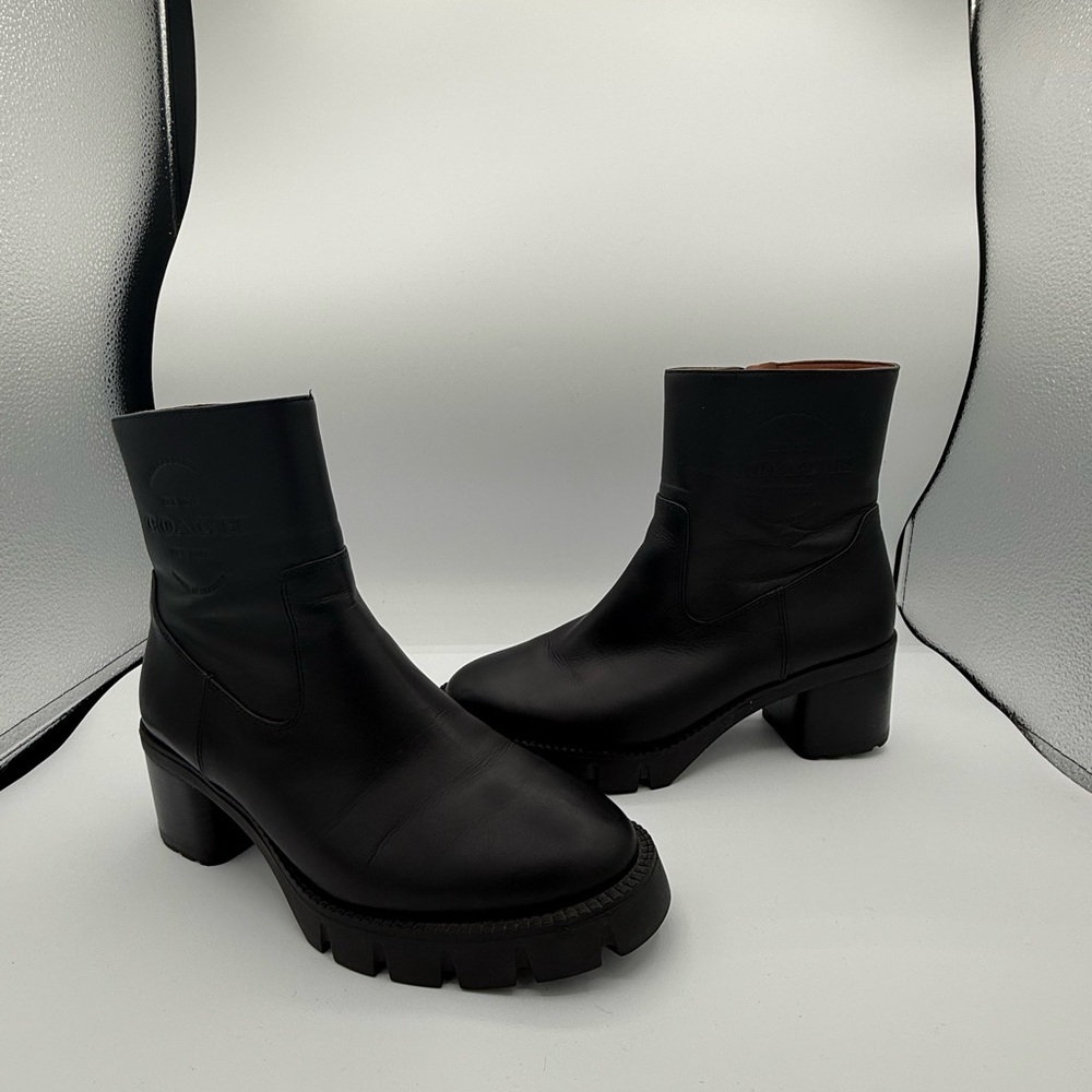 Coach Black Ankle Booties with Gold Zipper - Picture 2 of 10